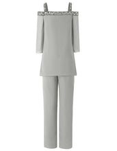 Load image into Gallery viewer, Three Quarters Sleeves Women 2 Pieces Beaded Mother of The Bride Pant Suits Evening Dress Wedding