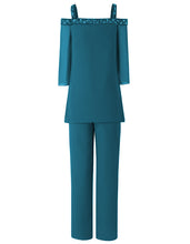 Load image into Gallery viewer, Three Quarters Sleeves Women 2 Pieces Beaded Mother of The Bride Pant Suits Evening Dress Wedding