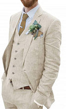 Load image into Gallery viewer, Men's Suit 3 Pieces Blue Linen For Men Casual Wedding Groom Tuxeo Suits