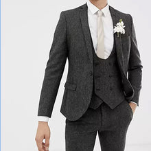 Load image into Gallery viewer, Men's Suit Tweed Jacket With Vest Pants Herringbone Slim Fit Wedding Tuxedos