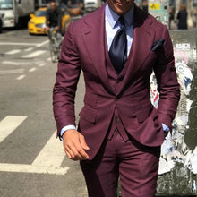 Load image into Gallery viewer, Men's Suits 3 Pcs Peak Lapel Solid Classic Tuxedo Suits (Jacket+Pants+Vest)