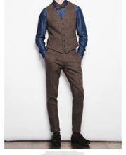 Load image into Gallery viewer, Men's Suit Herringbone Retro Vest Back Satin With Nine Pants For Wedding Business Party Banquet Vest+Pants