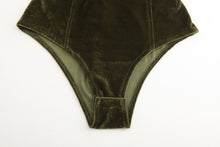 Load image into Gallery viewer, Saqulopr Bodysuit Halloween Emerald Green Velvet Leotard Corset Back