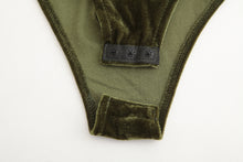 Load image into Gallery viewer, Saqulopr Bodysuit Halloween Emerald Green Velvet Leotard Corset Back