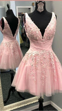 Load image into Gallery viewer, Short Homecoming Dress 2021 A Line V Neck V Back Sleeveless Short / Mini Tulle Sexy Party Dress
