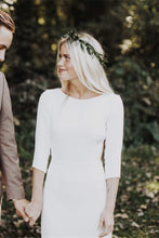 Load image into Gallery viewer, Modest Wedding Dress Ivory Satin with 3/4 Sleeves