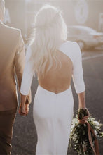 Load image into Gallery viewer, Modest Wedding Dress Ivory Satin with 3/4 Sleeves