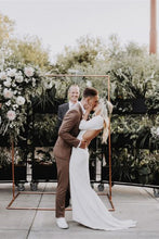 Load image into Gallery viewer, Modest Wedding Dress Ivory Satin with 3/4 Sleeves