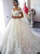 Load image into Gallery viewer, Off the Shoulder Wedding Dress Ivory Lace
