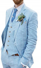 Load image into Gallery viewer, Men's Suit 3 Pieces Blue Linen For Men Casual Wedding Groom Tuxeo Suits