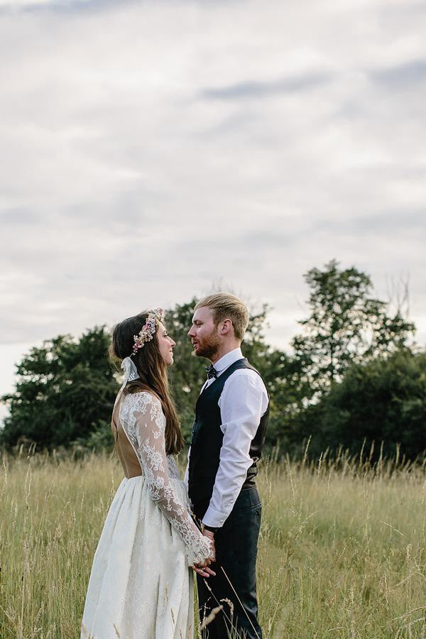 Vintage Wedding Dress Ivory Lace with Long Sleeves Custom Color / 16