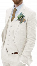 Load image into Gallery viewer, Men's Suit 3 Pieces Blue Linen For Men Casual Wedding Groom Tuxeo Suits