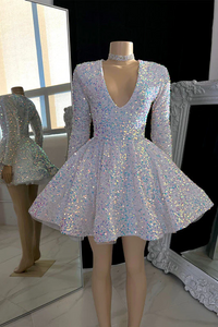 Iridescent Sequin Homecoming Dress 2024 Long Sleeves