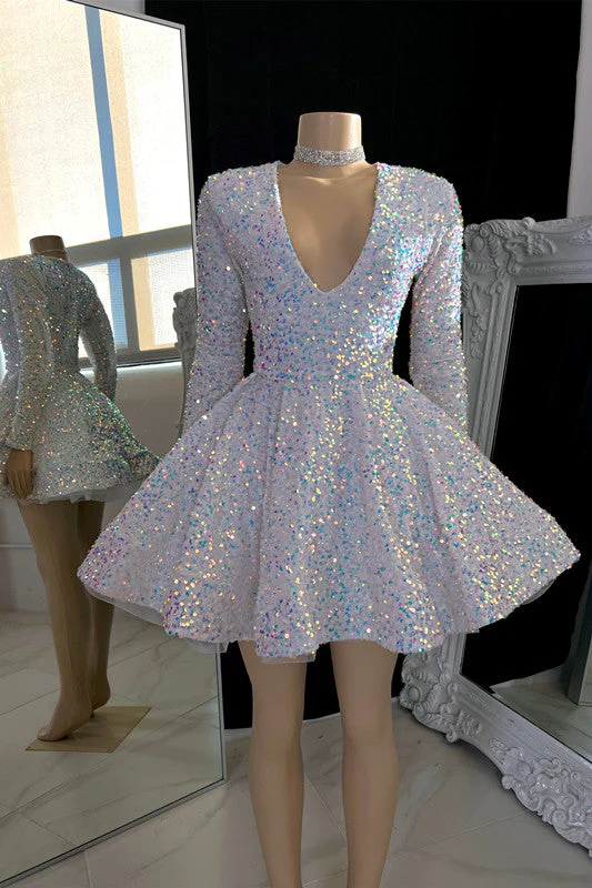 Iridescent Sequin Homecoming Dress 2024 Long Sleeves Iridescent Sequin Homecoming Dress 2024 Long Sleeves