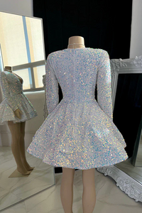 Iridescent Sequin Homecoming Dress 2024 Long Sleeves