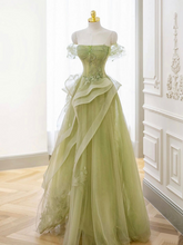 Load image into Gallery viewer, Fairy Olive Green Tulle Prom Dress 2024