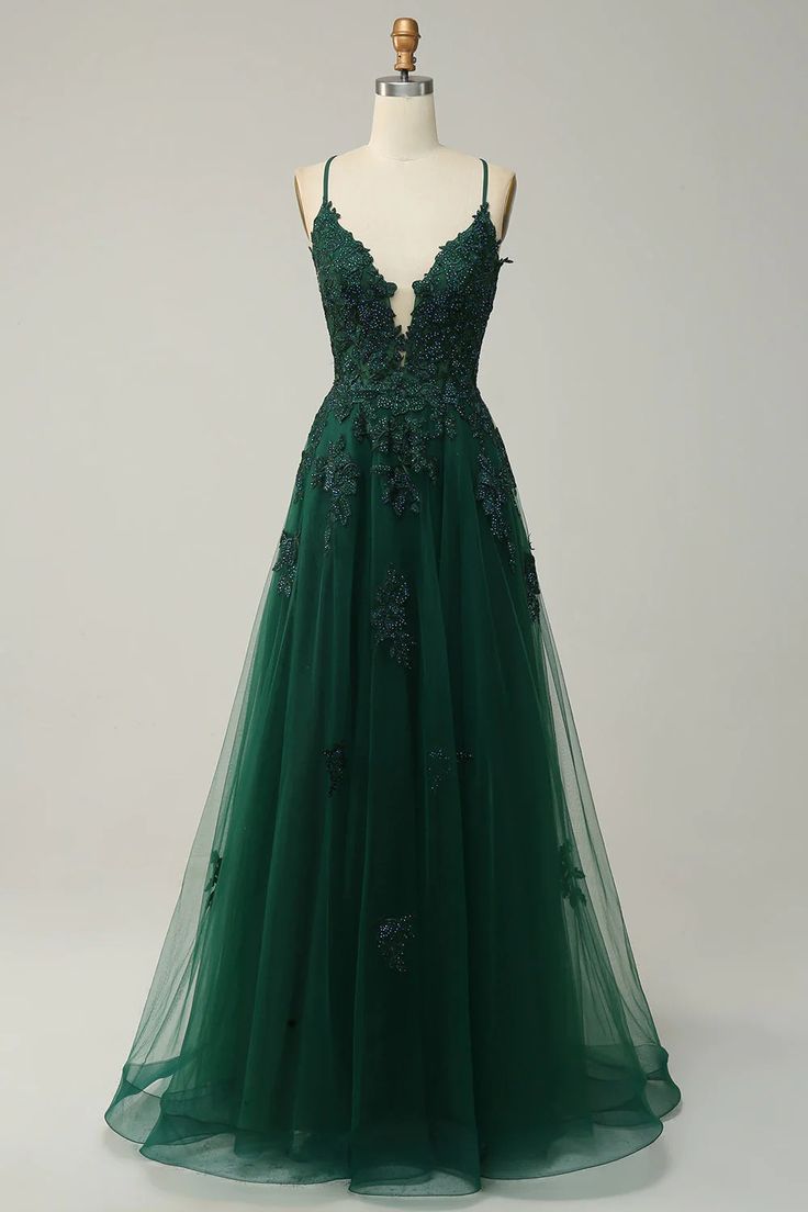 dark green prom dress 2024 Lace Appliques Tulle 10 / Red retro_vintage