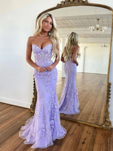 Load image into Gallery viewer, Mermaid Prom Dress 2024 Corset Back Lilac Lace Appliques