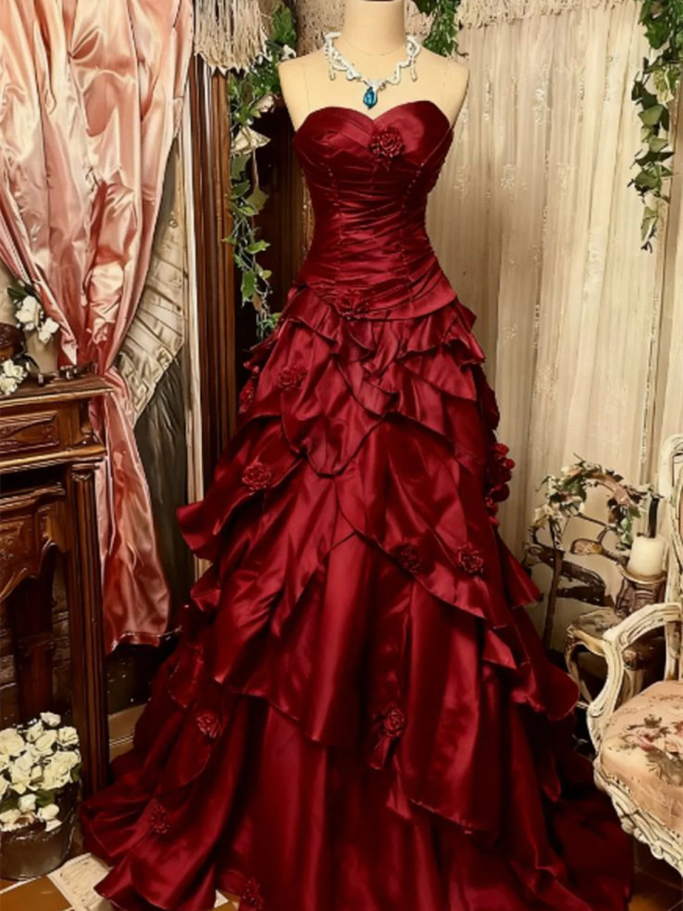 Vintage Burgundy Prom Dress 2026 Corset Back 16W / Green Vintage Burgundy Prom Dress 2026 Corset Back 16W / Green