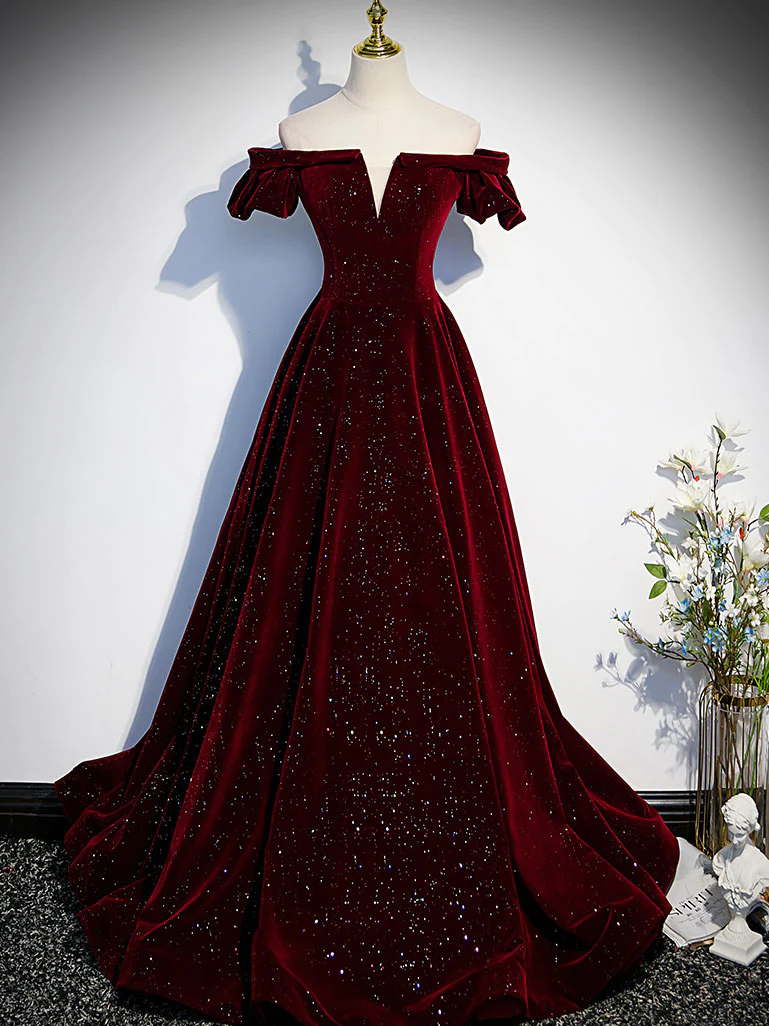 Shiny Burgundy Velvet Prom Dress 2024 Corset Back Custom Size / Green