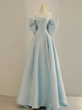 Load image into Gallery viewer, Light Sky Blue Satin Prom Dress 2024 with Big Bows