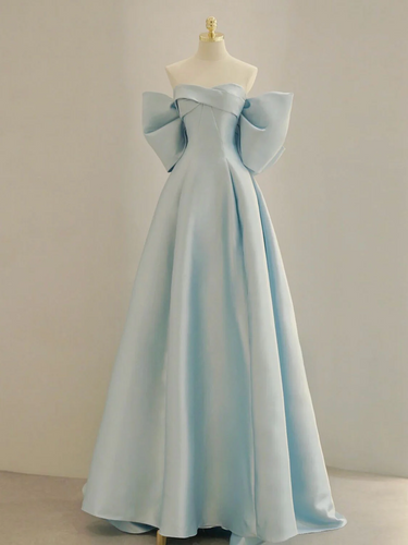 Light Sky Blue Satin Prom Dress 2024 with Big Bows