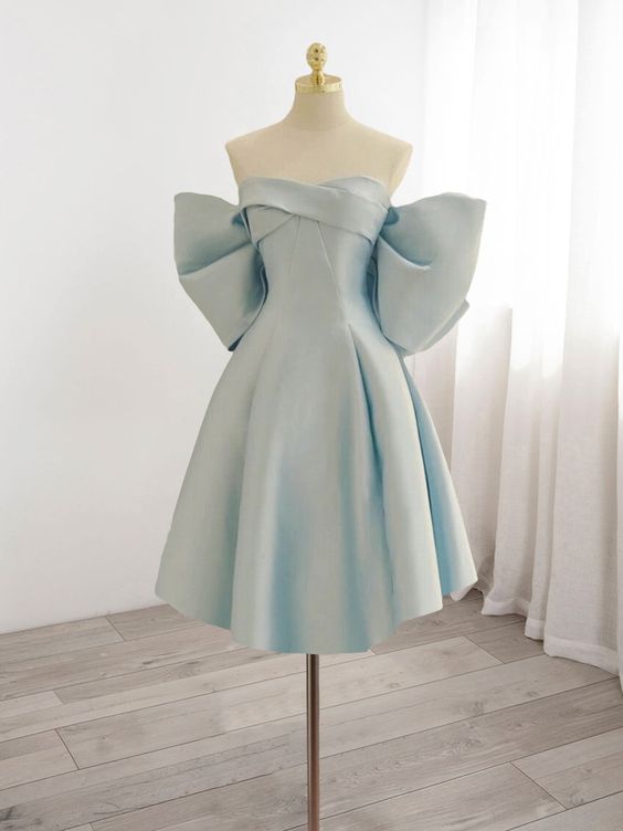 Light Blue Satin Homecoming Dress 2024 Corset Back with Big Bow 20W / Black Light Blue Satin Homecoming Dress 2024 Corset Back with Big Bow 20W / Black