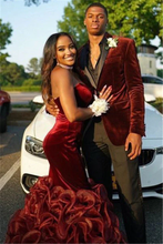 Load image into Gallery viewer, Burgundy Velvet Prom Tuxedo Jacket Pants