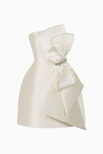 Cream Satin Homecoming Dress 2024 with Big Bow