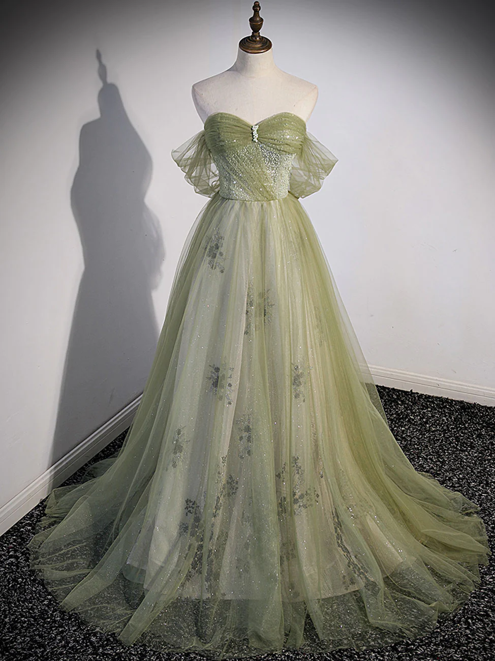 Olive Green Tulle Prom Dress 2024 Corset Back