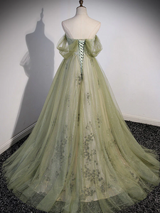 Olive Green Tulle Prom Dress 2024 Corset Back