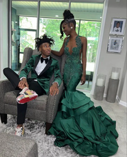 Load image into Gallery viewer, Green Velvet with Black Satin Lapels Prom Tuxedo Jacket Pants