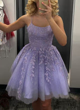 Load image into Gallery viewer, Lilac Prom Dress 2024 Short Spaghetti Straps Tulle Lace Appliques