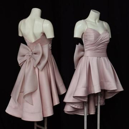 Dusty Rose Satin Homecoming Dress 2024 Asymmetrical Horsehair Hem