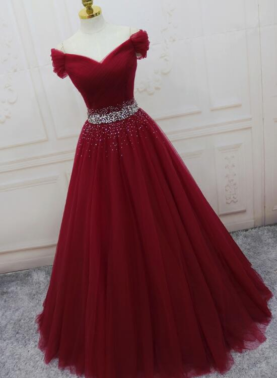 Beaded Red Tulle Prom Dress 2024 Corset Back