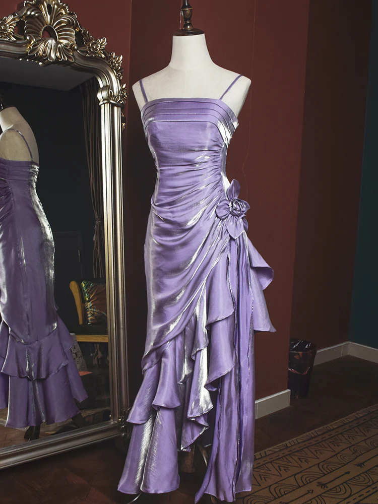 Spaghetti Straps Shiny Purple Prom Dress 2025 Fairy