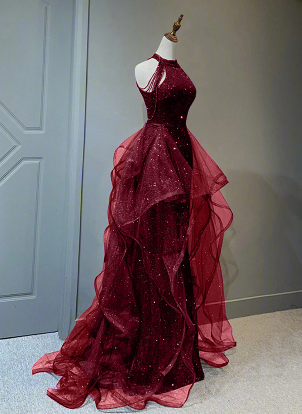 Sheath Burgundy Sequin Prom Dress 2025 with Detachable Overskirt AnnaCustomDress Sheath Burgundy Sequin Prom Dress 2025 with Detachable Overskirt AnnaCustomDress