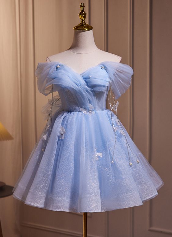 Fairy Blue Tulle Homecoming Dress 2024 Corset Back 20W / Black Fairy Blue Tulle Homecoming Dress 2024 Corset Back 20W / Black