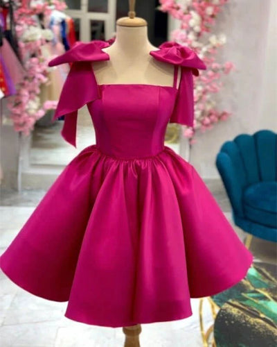 Fuchsia Satin Homecoming Dress 2024 with Bow