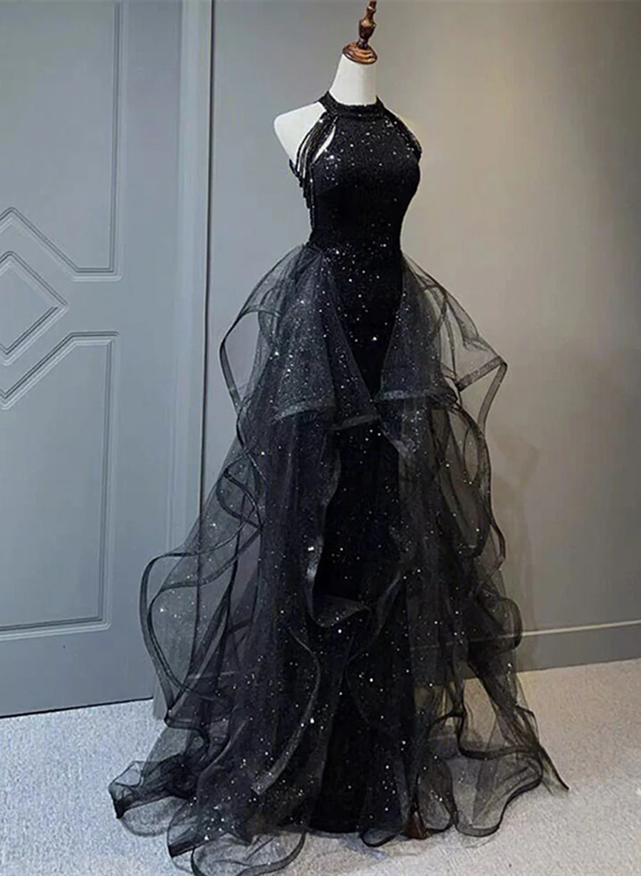 Sheath Black Sequin Prom Dress 2025 with Detachable Overskirt AnnaCustomDress Sheath Black Sequin Prom Dress 2025 with Detachable Overskirt AnnaCustomDress