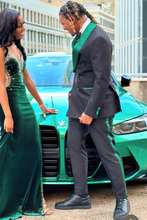 Load image into Gallery viewer, Black Prom Tuxedo 2026 with Green Satin Accent