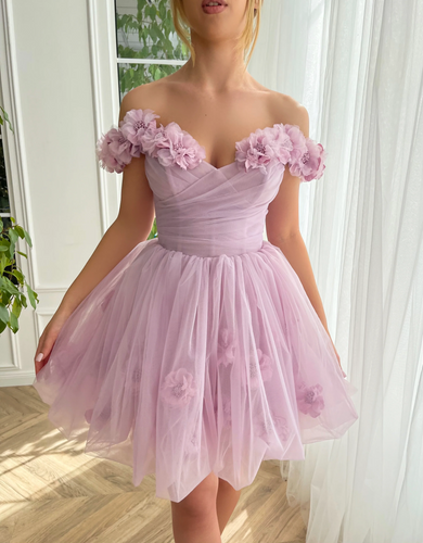 Flowers Dusty Pink Tulle Homecoming Dress 2024 Corset Back