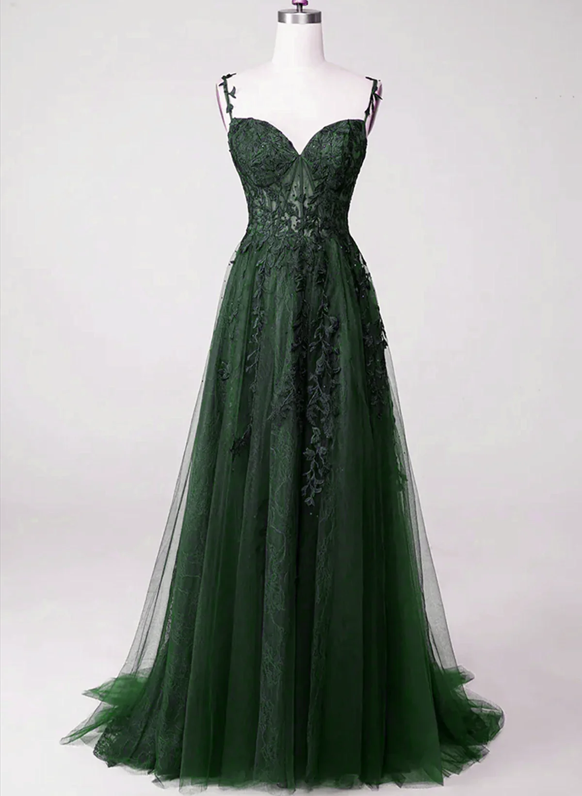 Green Lace Tulle Prom Dress 2025 Spaghetti Straps Custom Size / Red Green Lace Tulle Prom Dress 2025 Spaghetti Straps Custom Size / Red
