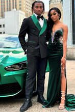 Load image into Gallery viewer, Black Prom Tuxedo 2026 with Green Satin Accent
