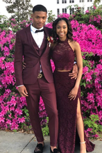 Load image into Gallery viewer, Elegant Burgundy Prom Suit 3-pc