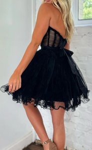 Black Tulle Homecoming Dress 2024 Strapless