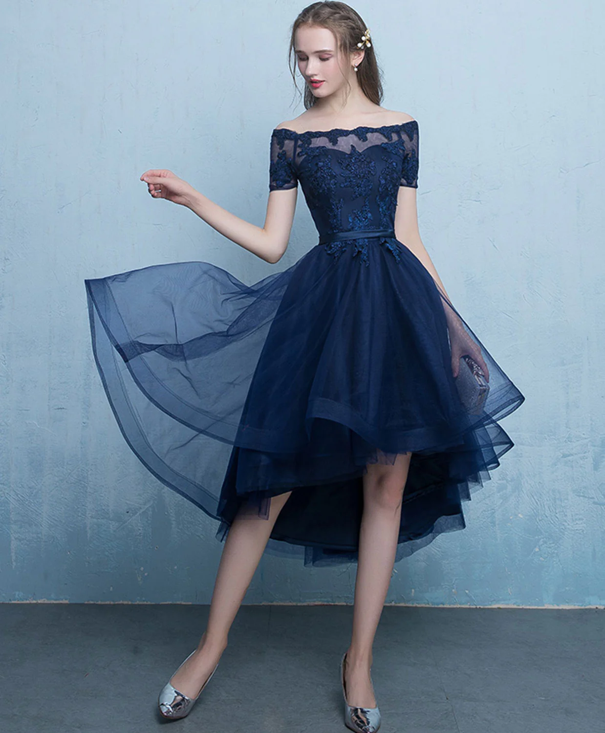 navy blue homecoming dresses 2024 Zapaka Women Sparkly Navy Homecoming Dress with Slit Bodycon Strapless Hollow Out Cocktail Dress, Navy / US24W