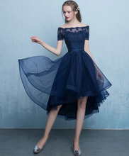 Load image into Gallery viewer, Asymmetrical Navy Blue Tulle Homecoming Dress 2024 Corset Back