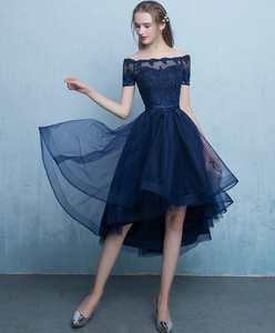 Asymmetrical Navy Blue Tulle Homecoming Dress 2024 Corset Back