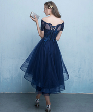 Load image into Gallery viewer, Asymmetrical Navy Blue Tulle Homecoming Dress 2024 Corset Back